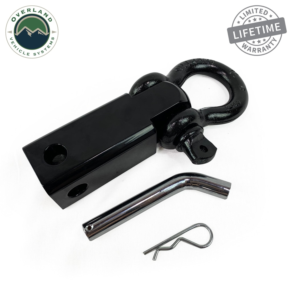 Overland Vehicle Systems - OVS | Receiver Mount Recovery Shackle 3/4" 4.75 Ton With Dual Hole Black Universal