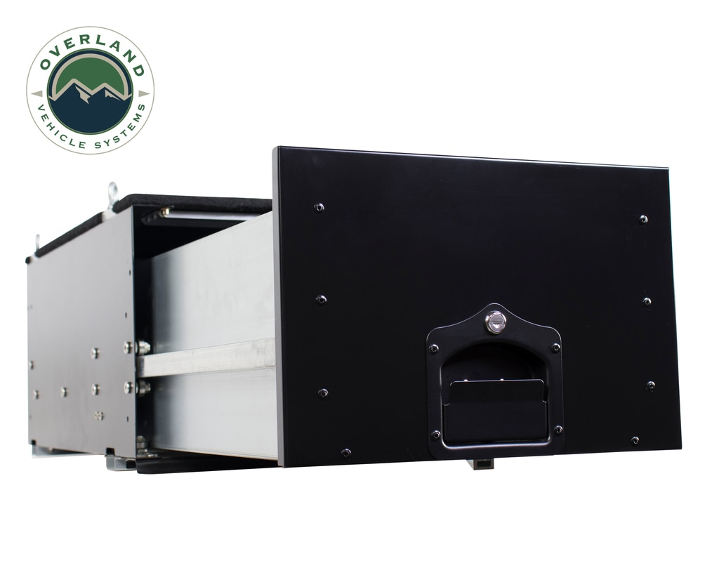 Overland Vehicle Systems - OVS | Cargo Box With Slide Out Drawer Size Black Powder Coat Universal