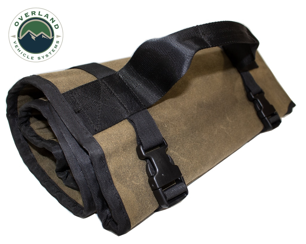 Overland Vehicle Systems - OVS | Rolled Bag General Tools With Handle And Straps Brown 16 LB Waxed Canvas Canyon Bag Universal