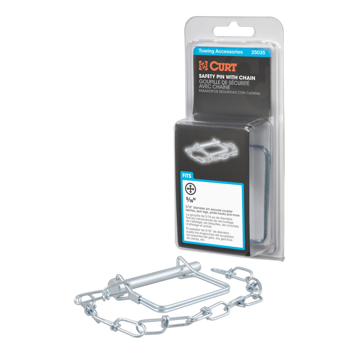 CURT - 5/16" Safety Pin with 12" Chain (3" Pin Length, Packaged)