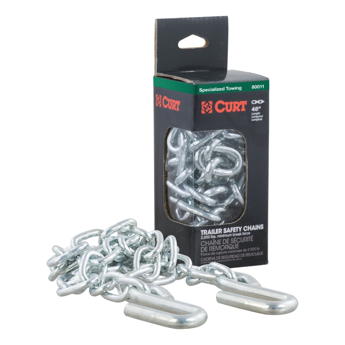 CURT - 48" Safety Chain with 2 S-Hooks (2,000 lbs, Clear Zinc, Packaged)