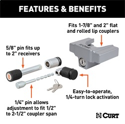 CURT - CURT 23086 Hitch Lock Set (2" Receiver, 1/2" to 2-1/2" Latch, Most 1-7/8" & 2" Lip)