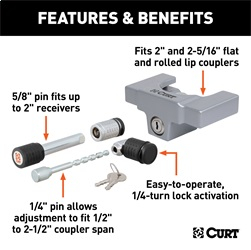 CURT - CURT | Hitch/Coupler Lock Set (2" Receiver; 1/2" to 2-1/2" Latch) | 23088