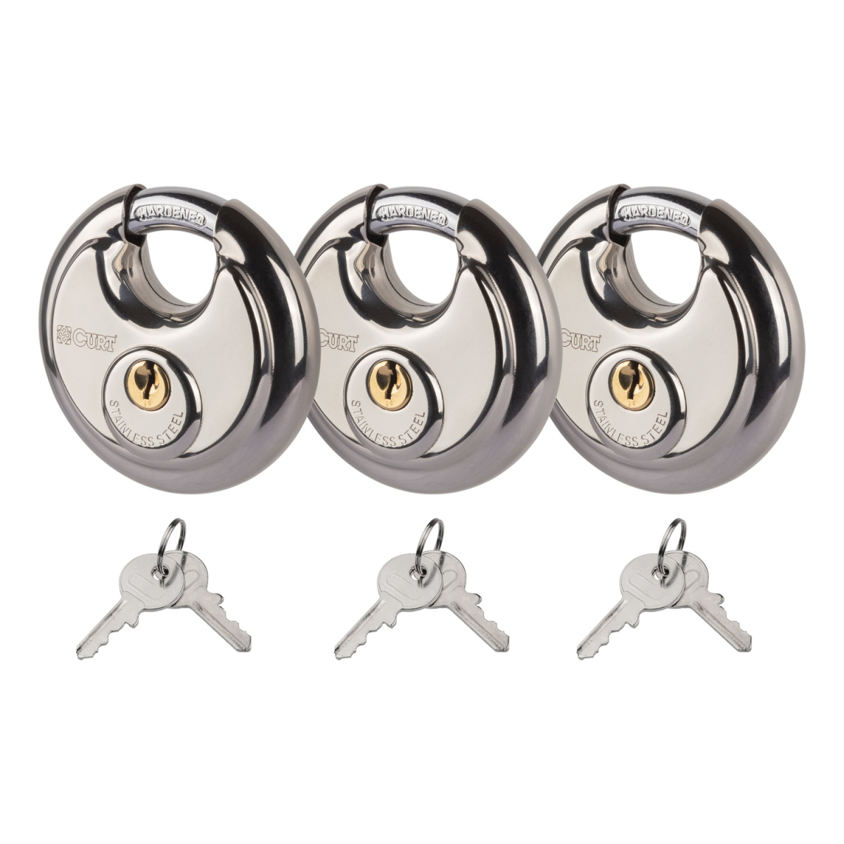 CURT - CURT 23085 Stainless Steel Disc Locks, 3-Pack