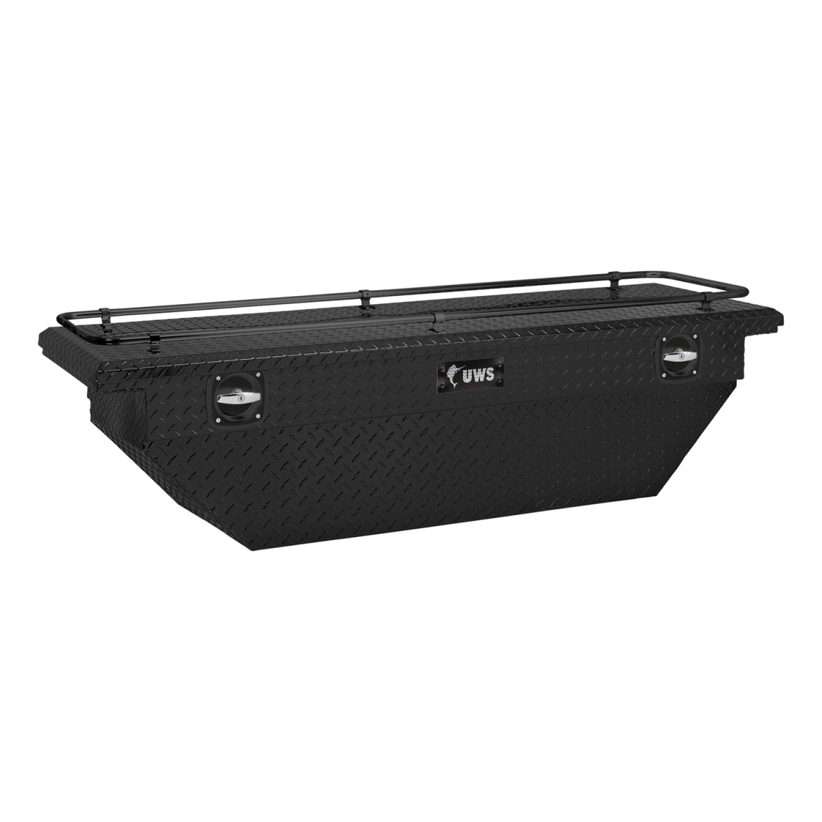 UWS - UWS | Secure Lock Low Profile Truck Tool Box (69" Deep Angled Crossover Tool Box w/Rail; Powder-Coated Aluminum) | SLD69-A-LP-MB-R