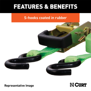 CURT - 16' Lime Green Cargo Straps with S-Hooks (1,100 lbs, 2-Pack) - Image 6