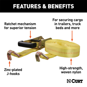 CURT - 27' Yellow Cargo Strap with J-Hooks (3,333 lbs.) - Image 2