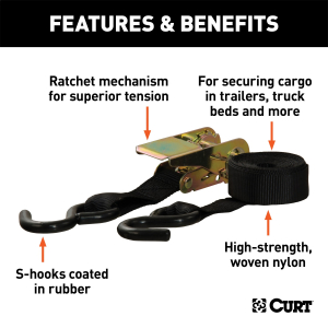 CURT - 10' Black Cargo Straps with S-Hooks (500 lbs, 2-Pack) - Image 2