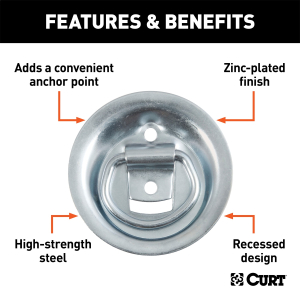 CURT - 1-1/8" x 1-5/8" Recessed Tie-Down Ring (1,000 lbs, Clear Zinc) - Image 2