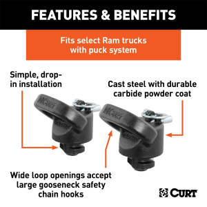 CURT - CURT 60617 OEM Puck System Gooseneck Safety Chain Anchors, 30K, Select Ram 2500, 3500 - Image 2