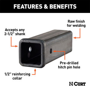 CURT - 10" Raw Steel Receiver Tubing (2-1/2" Receiver) - Image 2