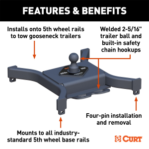 CURT - CURT 16090 Spyder 5th Wheel Rail Gooseneck Hitch with 2-5/16" Ball, 30K - Image 2