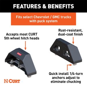 CURT - CURT 16029 Puck System 5th Wheel Legs, Select Silverado, Sierra 2500, 3500 HD, 8' Bed, 25K - Image 2