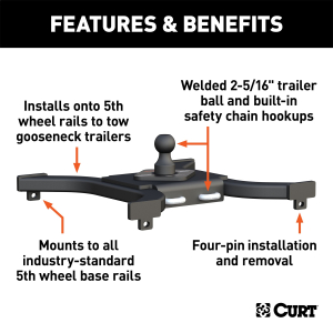 CURT - CURT 16085 Spyder 5th Wheel Rail Gooseneck Hitch with 2-5/16" Ball, 25K - Image 3