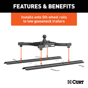 CURT - CURT 16085 Spyder 5th Wheel Rail Gooseneck Hitch with 2-5/16" Ball, 25K - Image 4