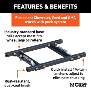 CURT - CURT 16027 Puck System 5th Wheel Adapter with Rails, Select Chevy, Ford, GMC, 25K - Image 2