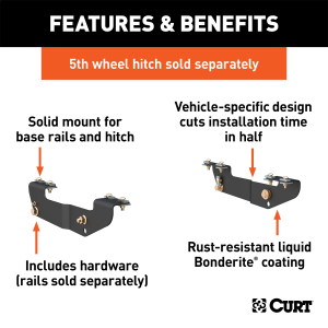 CURT - CURT 16418 5th Wheel Installation Brackets, Select Chevrolet Silverado, GMC Sierra 1500, 2500, 3500, HD - Image 2