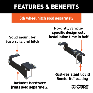 CURT - CURT 16429 5th Wheel Installation Brackets, Compatible with Select Chevrolet Silverado, GMC Sierra 2500, 3500 HD - Image 2