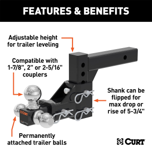 CURT - Adjustable Tri-Ball Mount (2" Shank, 1-7/8", 2" & 2-5/16" Balls) - Image 2