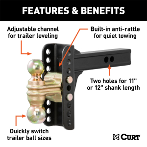 CURT - Adjustable Channel Mount with Dual Ball (2" Shank, 14,000 lbs., 6" Drop) - Image 3