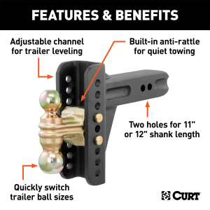 CURT - Adjustable Channel Mount with Dual Ball (2-1/2" Shank, 20,000 lbs., 6" Drop) - Image 3