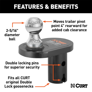 CURT - CURT 60602 Double Lock 2-5/16" Offset Gooseneck Ball (4" Rearward Offset) - Image 2