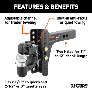 CURT - Adjustable Channel Mount with 2-5/16" Ball & Pintle (2" Shank, 13,000 lbs.) - Image 2