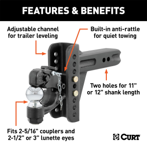 CURT - Adjustable Channel Mount with 2-5/16" Ball & Pintle (2-1/2" Shank, 20,000 lbs.) - Image 3