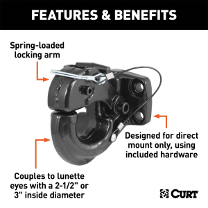 CURT - CURT 48231 Pintle Hook (60,000 lbs., 2-1/2" or 3" Lunette Rings) - Image 3