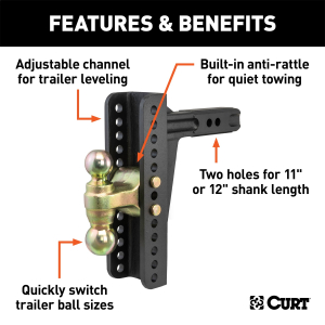 CURT - Adjustable Channel Mount with Dual Ball (2" Shank, 14,000 lbs., 10-1/8" Drop) - Image 2