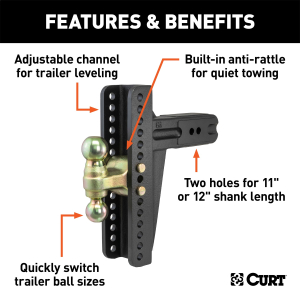 CURT - Adjustable Channel Mount with Dual Ball (3" Shank, 21,000 lbs., 10-5/8" Drop) - Image 2