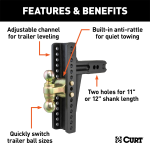 CURT - Adjustable Channel Mount, Dual Ball (2-1/2" Shank, 20,000 lbs., 10-3/8" Drop) - Image 2