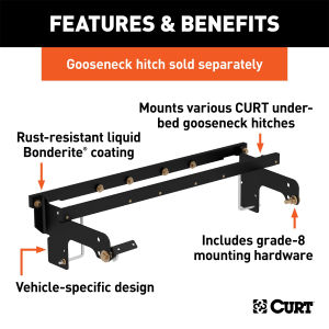 CURT - CURT 60652 Under-Bed Gooseneck Install Brackets, Select Silverado, Sierra 1500, 2500, 3500 - Image 2