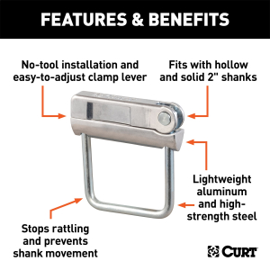 CURT - CURT 22325 No-Tool Anti-Rattle Hitch Clamp for 2" Receiver - Image 2