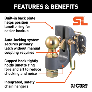 CURT - CURT 48410 SecureLatch 2-5/16-Inch Ball and Pintle Hitch Hook Combination, 20,000 Pounds, Mount Required - Image 2