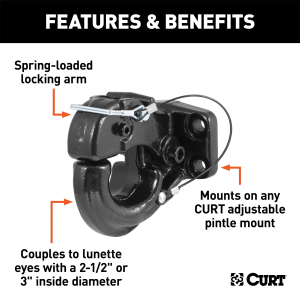 CURT - CURT 48210 Pintle Hook (20,000 lbs., 2-1/2" or 3" Lunette Rings) - Image 3