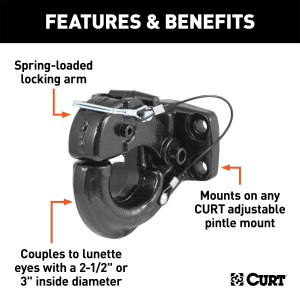 CURT - CURT 48215 Pintle Hook (30,000 lbs., 2-1/2" or 3" Lunette Rings) - Image 3