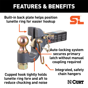 CURT - CURT 48406 SecureLatch Receiver-Mount 2-5/16-Inch Ball and Pintle Hitch Combination, 2-In Shank, 14,000 Pounds - Image 2