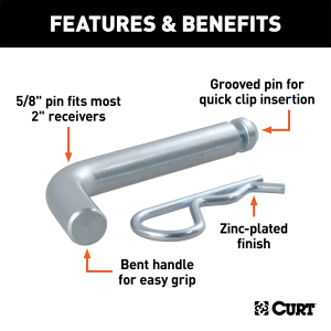 CURT - 5/8" Hitch Pin with Groove (2" Receiver, Zinc, Packaged) - Image 3