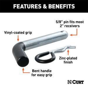 CURT - 5/8" Hitch Pin (2" Receiver, Zinc with Rubber Grip, Packaged) - Image 3