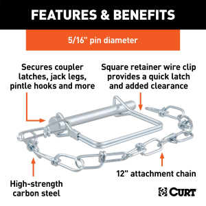 CURT - 5/16" Safety Pin with 12" Chain (3" Pin Length, Packaged) - Image 3