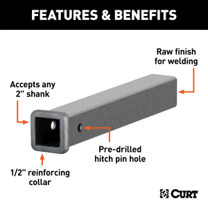 CURT - 18" Raw Steel Receiver Tubing (2" Receiver) - Image 2