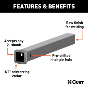 CURT - 24" Raw Steel Receiver Tubing (2" Receiver) - Image 2