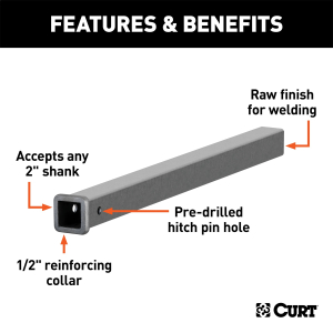 CURT - 36" Raw Steel Receiver Tubing (2" Receiver) - Image 2