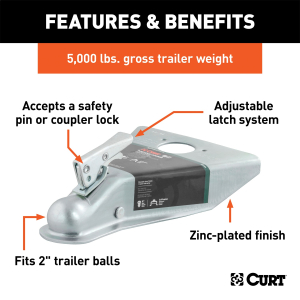 CURT - 2" A-Frame Coupler with Posi-Lock (5,000 lbs, Zinc) - Image 2