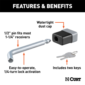 CURT - 1/2" Hitch Lock (1-1/4" Receiver, Deadbolt, Chrome) - Image 2