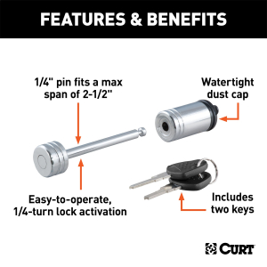 CURT - Coupler Lock (1/4" Pin, 2-1/2" Latch Span, Barbell, Chrome) - Image 2