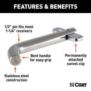 CURT - 1/2" Swivel Hitch Pin (1-1/4" Receiver, Stainless, Packaged) - Image 2