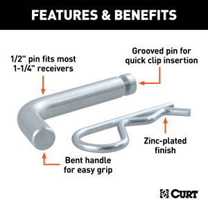 CURT - 1/2" Hitch Pin with Groove (1-1/4" Receiver, Zinc, Packaged) - Image 3