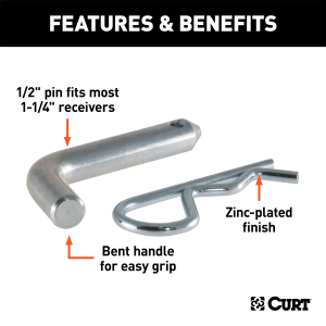 CURT - 1/2" Hitch Pin (1-1/4" Receiver, Zinc, Packaged) - Image 3